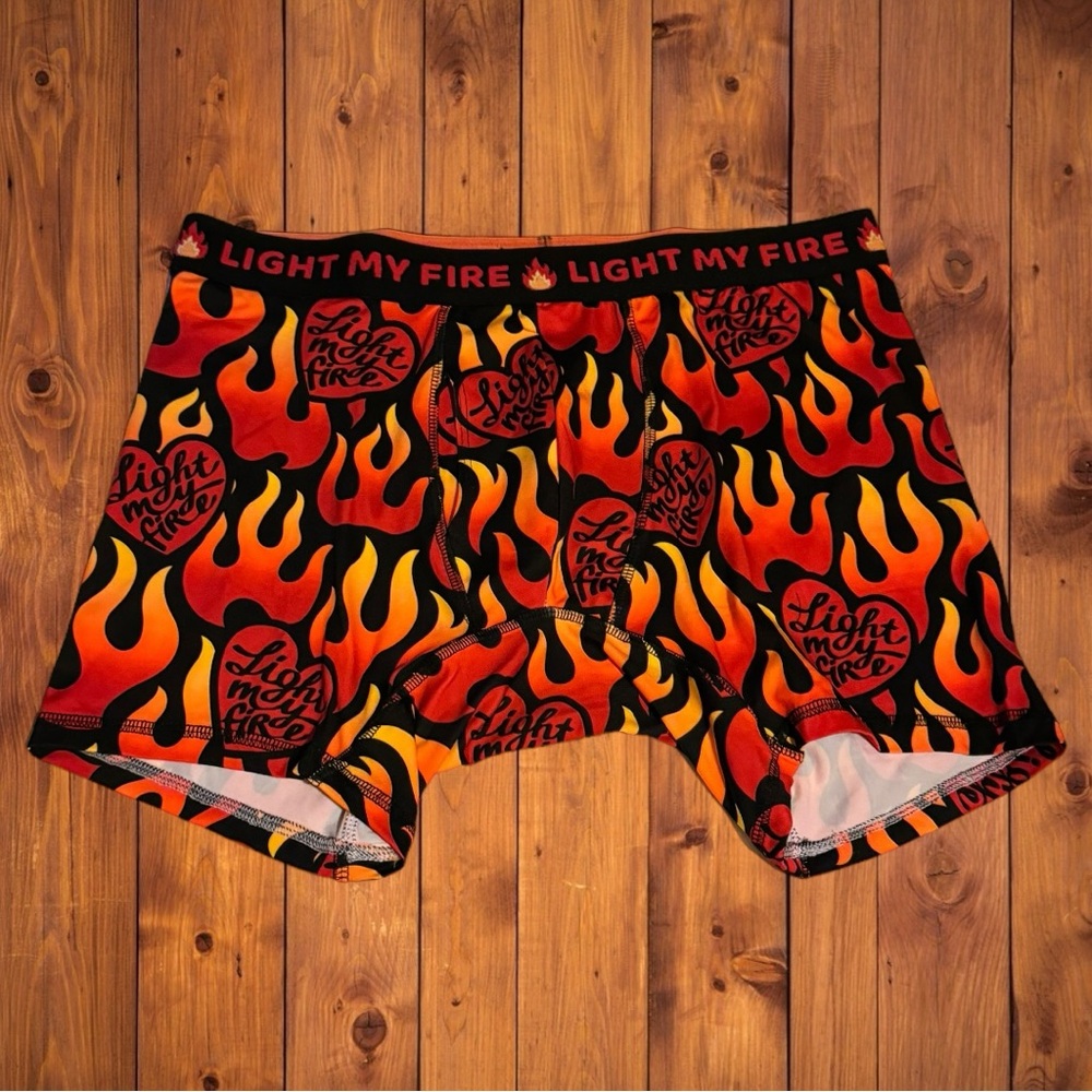 Men’s Light My Fire Neon Heart Underwear Boxers Valentines Day Festive Cute Love